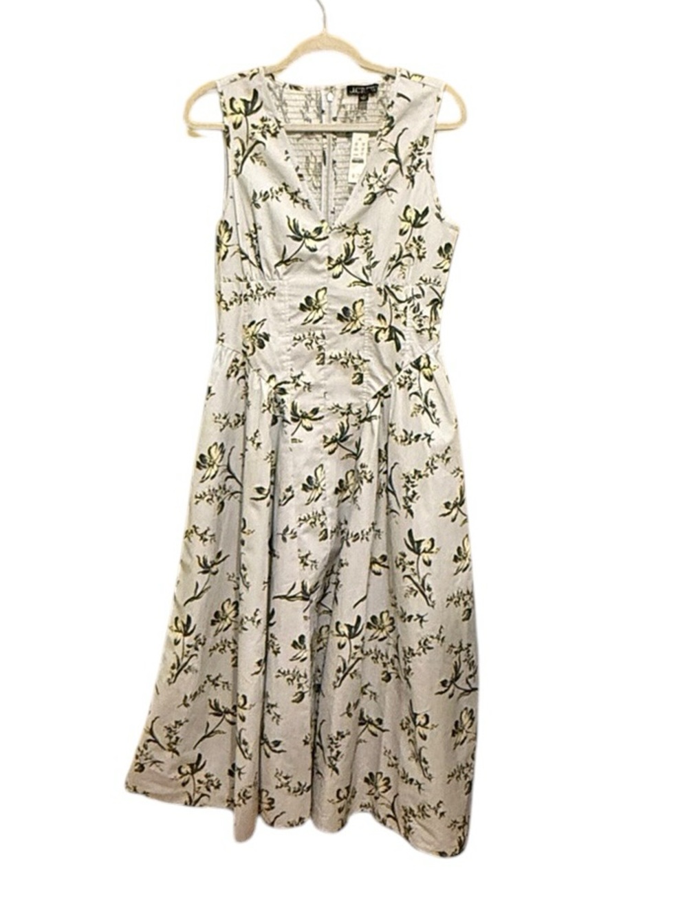 NWT J. Crew 100% Cotton White Lotus Print V‑Neck Sleeveless Midi Dress - Size 6 - Picture 8 of 9
